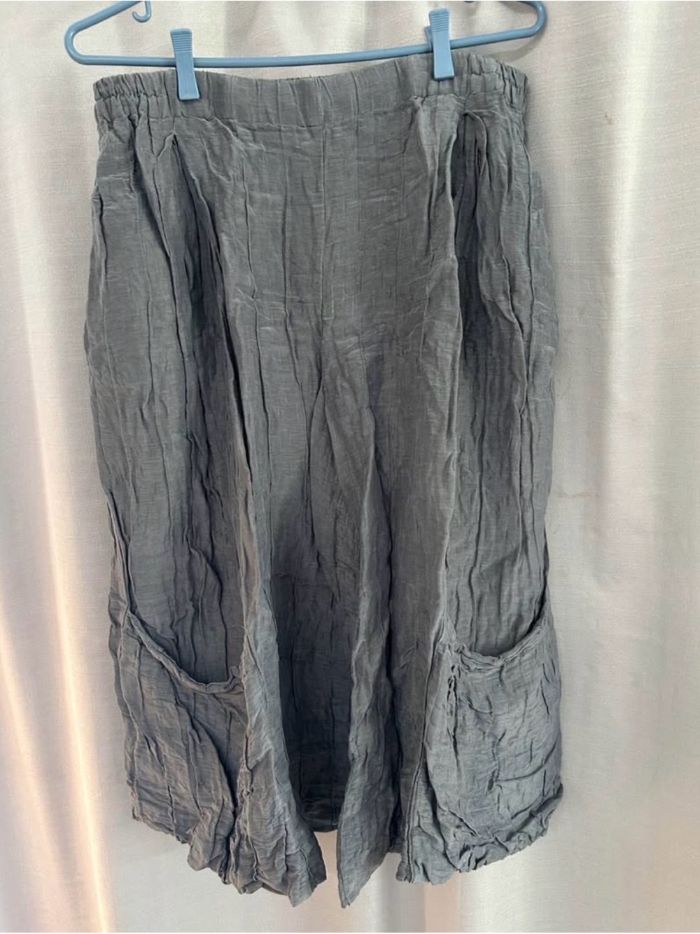 Grizas linen silk blend pants flowing breezy steel blue / grey cropped capri